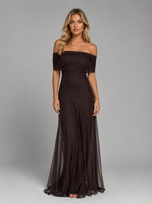 Mesh Off Shoulder Formal Maxi Dress