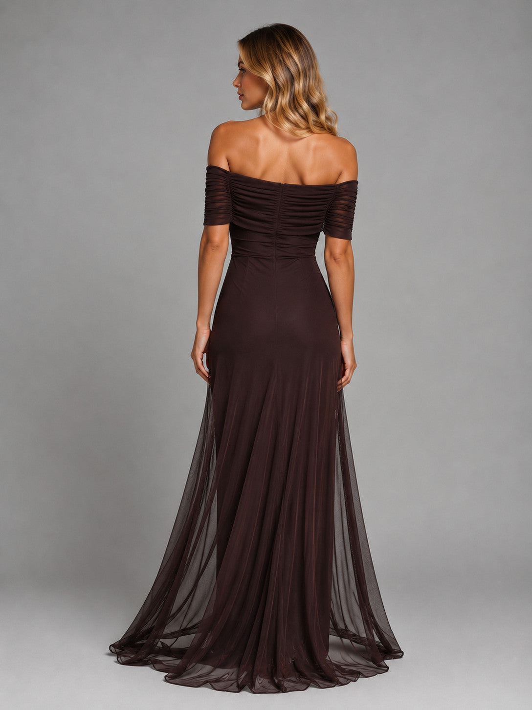 Mesh Off Shoulder Formal Maxi Dress