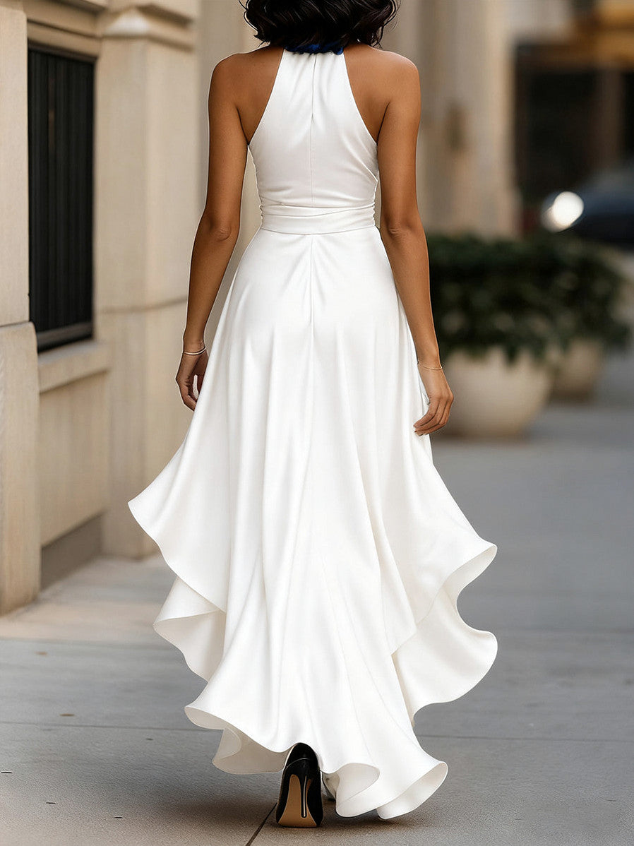 Satin Halter High Low Maxi Dress
