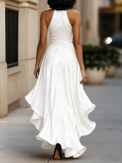 Satin Halter High Low Maxi Dress