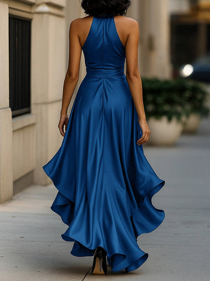 Satin Halter High Low Maxi Dress