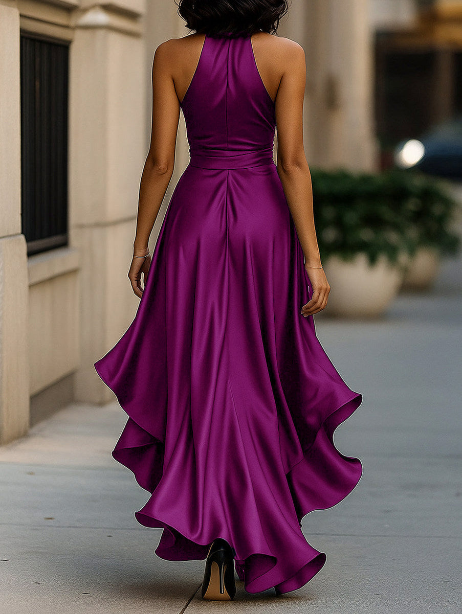 Satin Halter High Low Maxi Dress