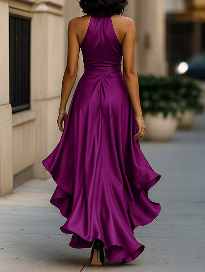 Satin Halter High Low Maxi Dress