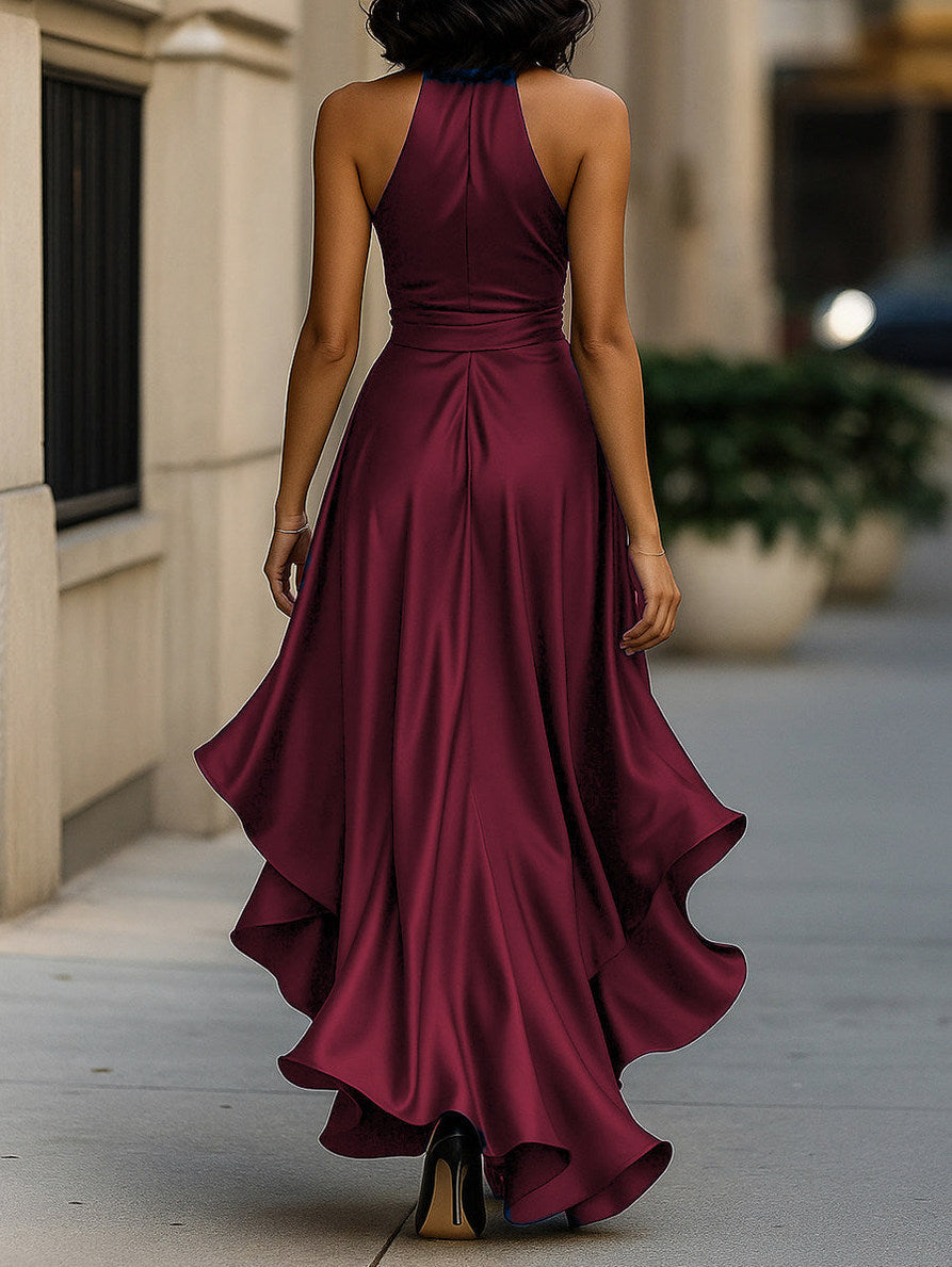 Satin Halter High Low Maxi Dress
