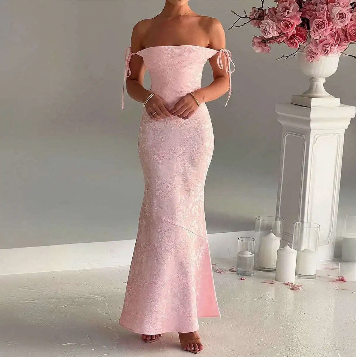 Off Shoulder Lace Maxi Dress
