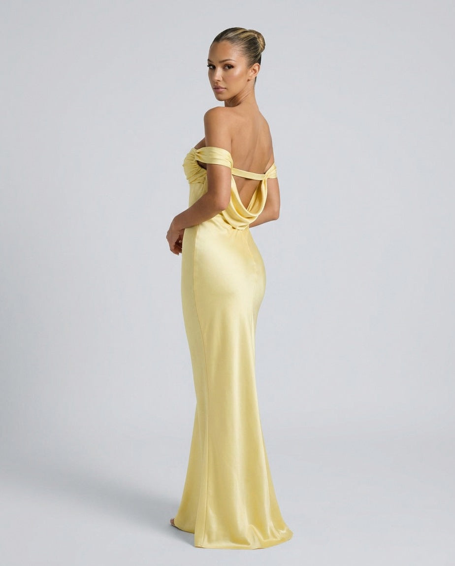 Off Shoulder Satin Formal Maxi Dress