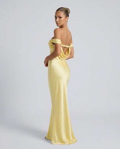 Off Shoulder Satin Formal Maxi Dress