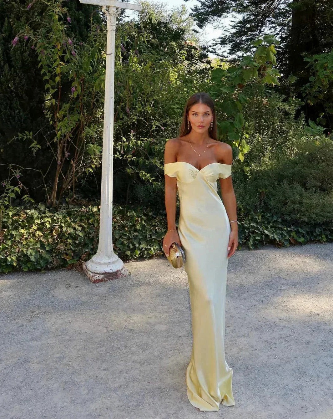 Off Shoulder Satin Formal Maxi Dress
