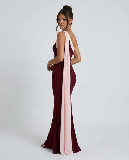 One Shoulder Drape Sash Maxi Dress
