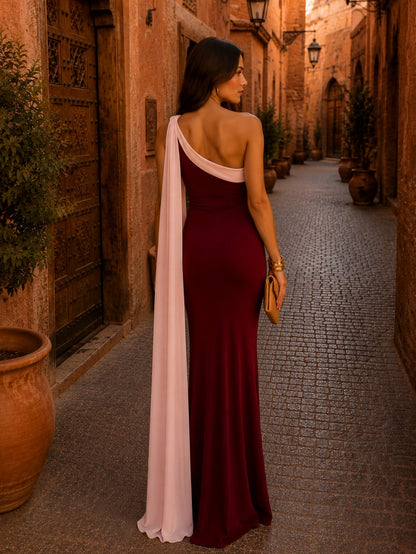 One Shoulder Drape Sash Maxi Dress