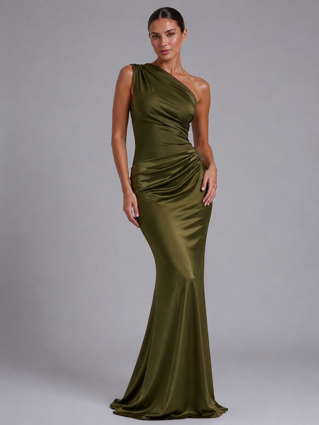 One Shoulder Ruched Maxi Dress