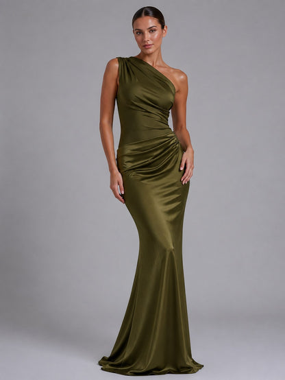 One Shoulder Ruched Maxi Dress