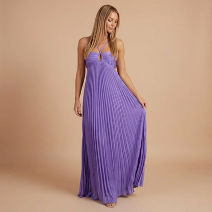 Pleated Halter Cutout Maxi Dress