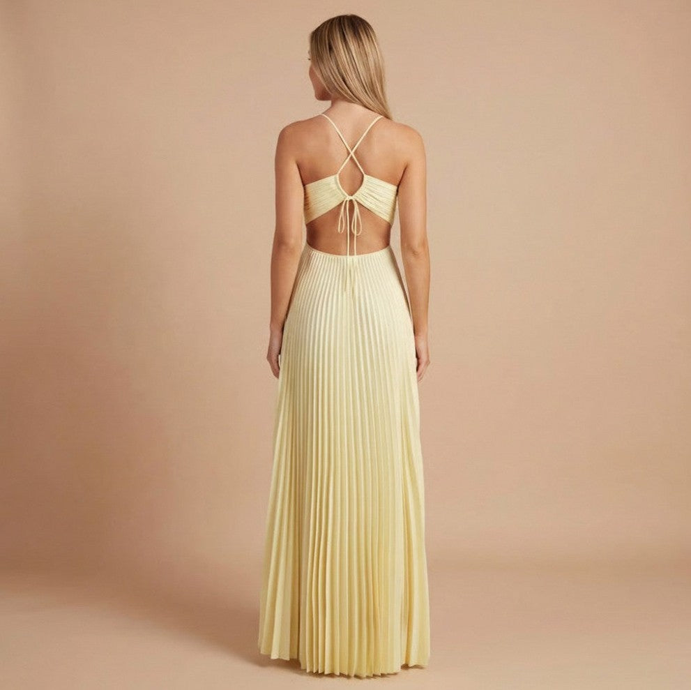 Pleated Halter Cutout Maxi Dress