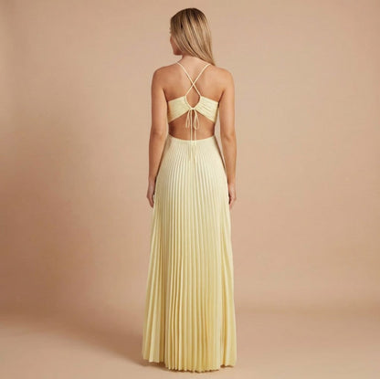 Pleated Halter Cutout Maxi Dress