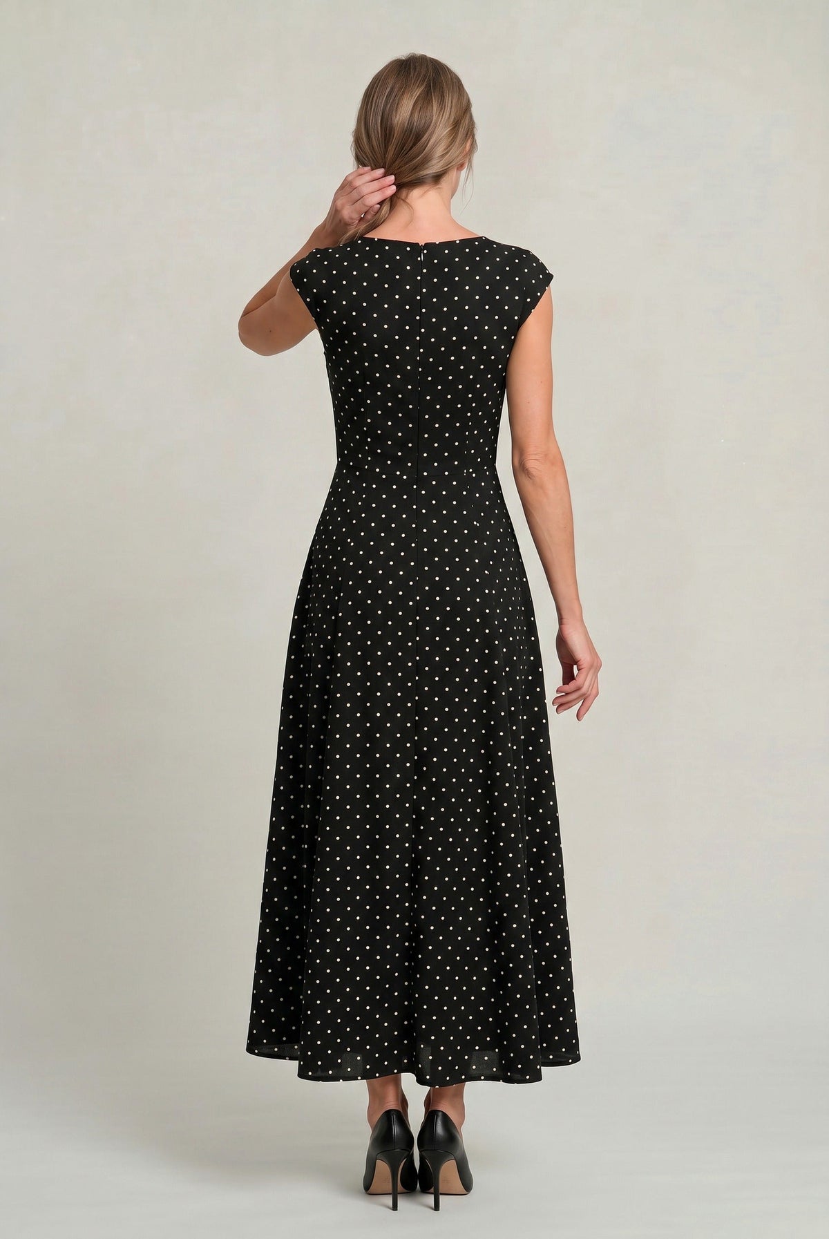 Polka Dot Cap Sleeve Maxi Dress
