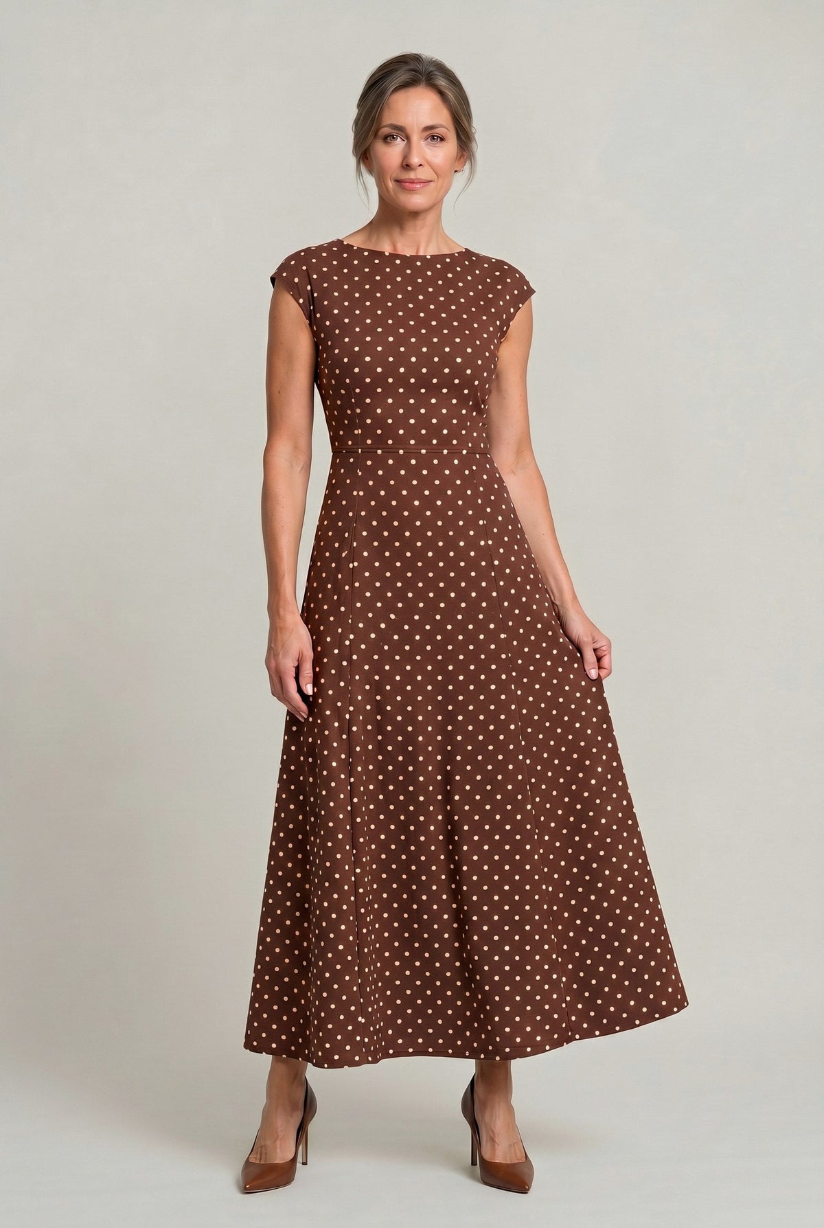 Polka Dot Cap Sleeve Maxi Dress