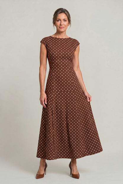 Polka Dot Cap Sleeve Maxi Dress
