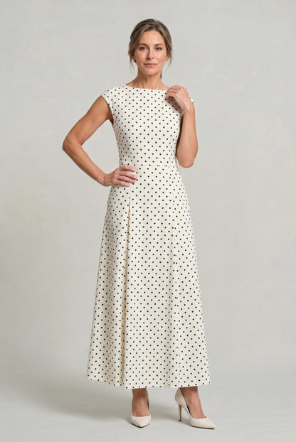 Polka Dot Cap Sleeve Maxi Dress