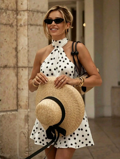 Polka Dot Halter Mini Sundress