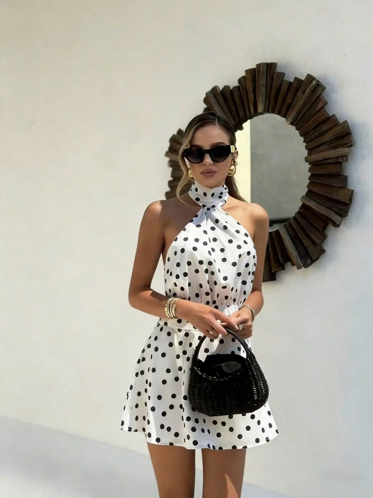 Polka Dot Halter Mini Sundress
