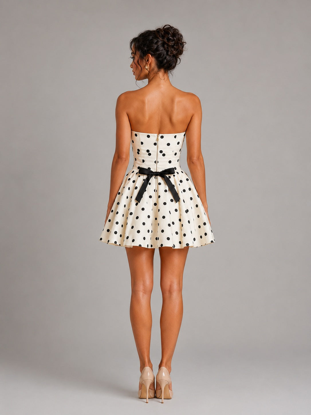 Polka Dot Strapless Pleated Mini Dress