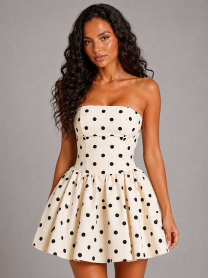 Polka Dot Strapless Pleated Mini Dress