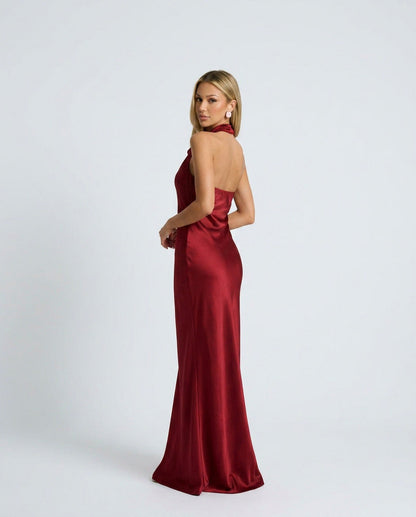 Satin Halter Cowl Maxi Dress