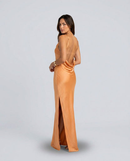 Satin Halter Cowl Maxi Dress