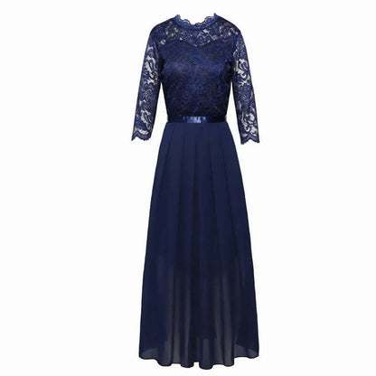 Lace Pleated Formal Maxi Dress