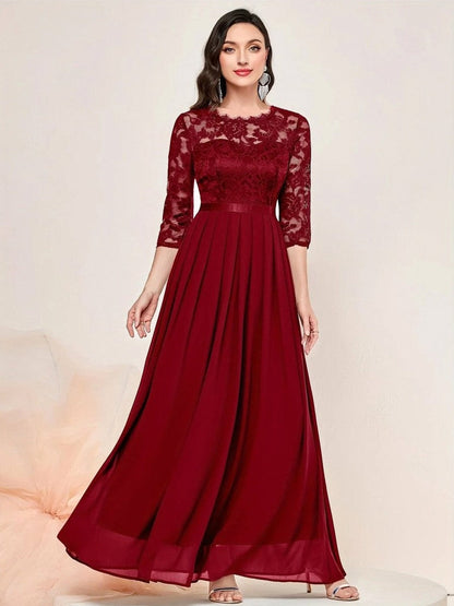 Lace Pleated Formal Maxi Dress