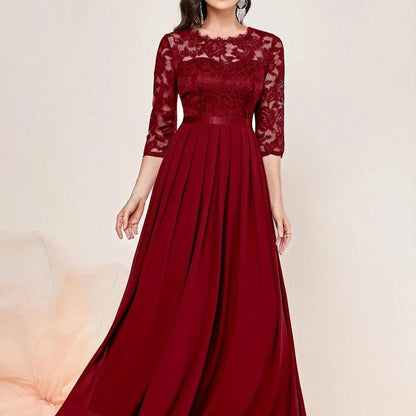 Lace Pleated Formal Maxi Dress