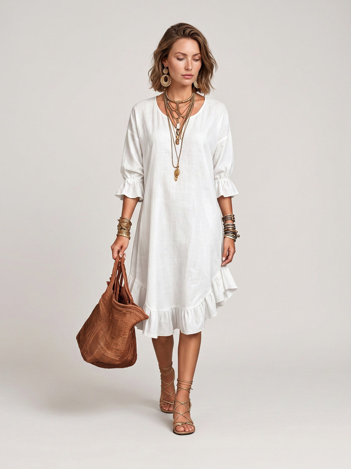Ruffle Sleeve Flounce Midi Dress