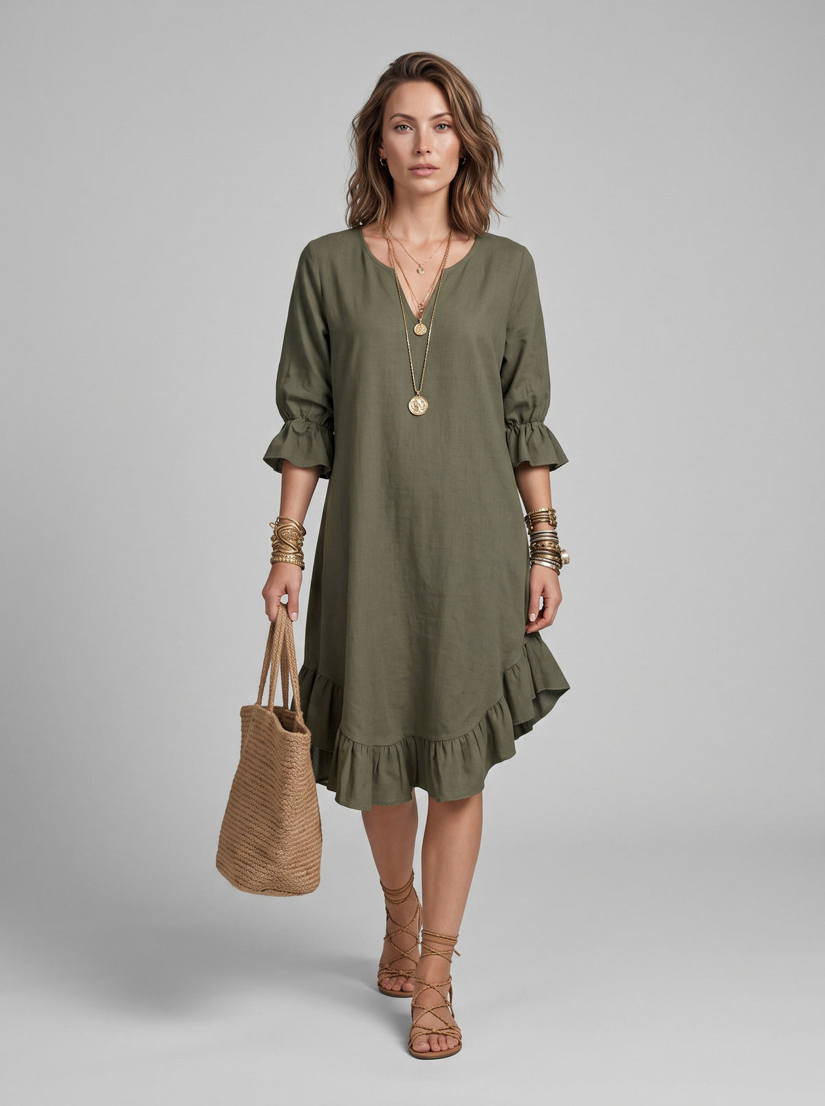 Ruffle Sleeve Flounce Midi Dress