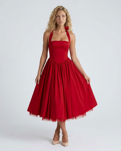 Satin Corset Halter Midi Dress