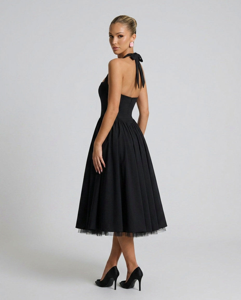 Satin Corset Halter Midi Dress