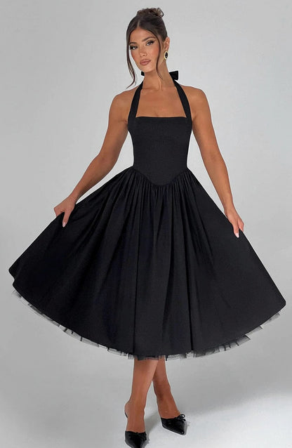 Satin Corset Halter Midi Dress
