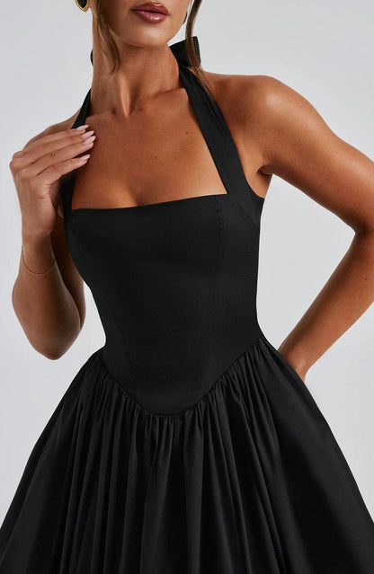 Satin Corset Halter Midi Dress