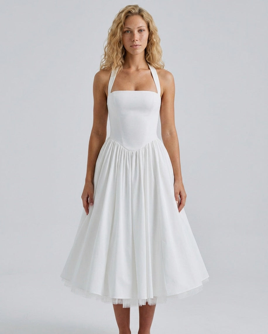 Satin Corset Halter Midi Dress