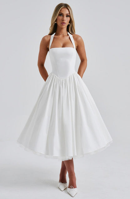 Satin Corset Halter Midi Dress