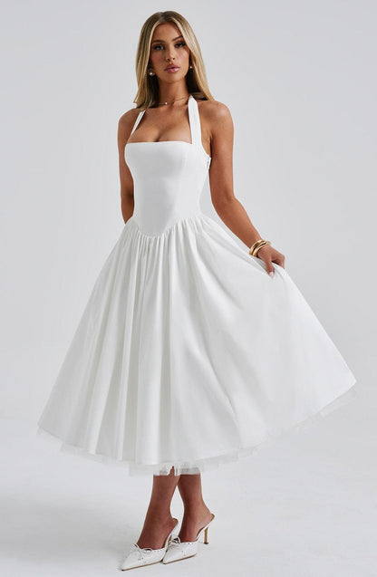 Satin Corset Halter Midi Dress