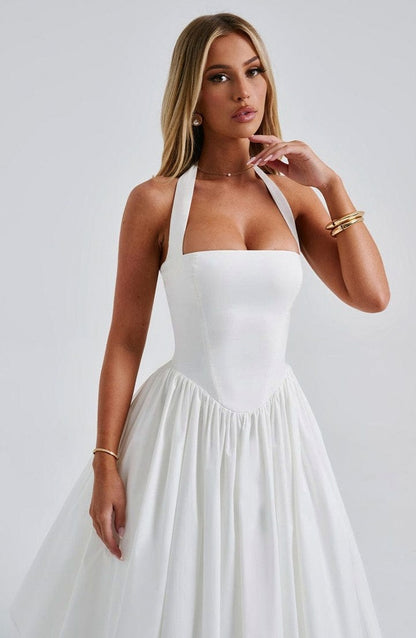 Satin Corset Halter Midi Dress
