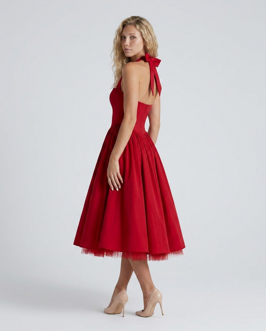 Satin Corset Halter Midi Dress