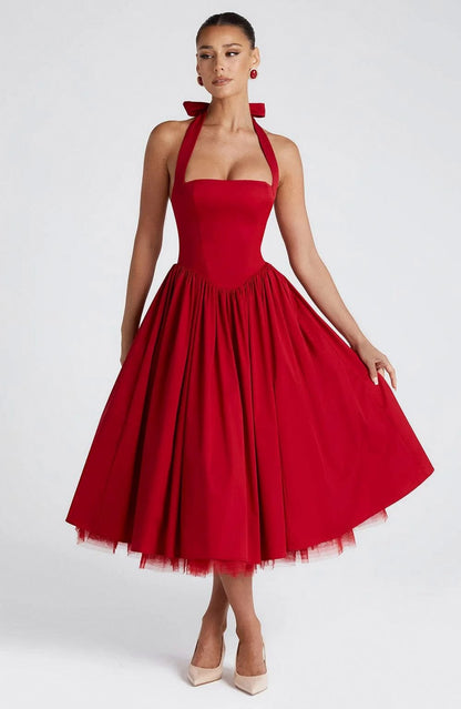 Satin Corset Halter Midi Dress
