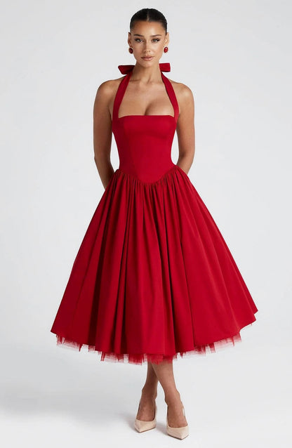 Satin Corset Halter Midi Dress