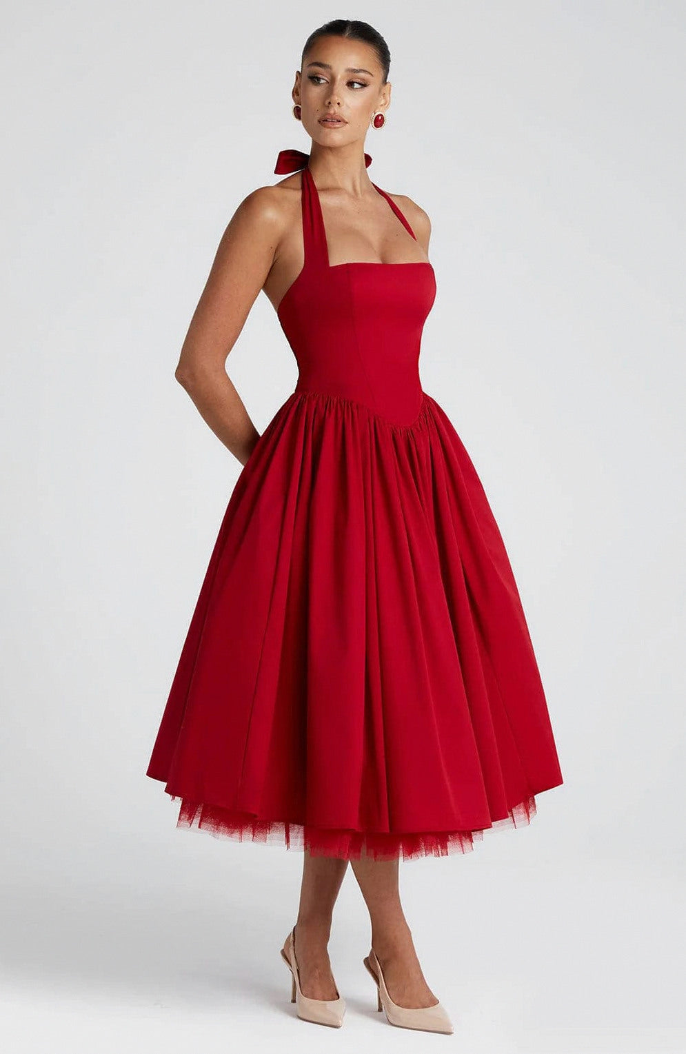 Satin Corset Halter Midi Dress
