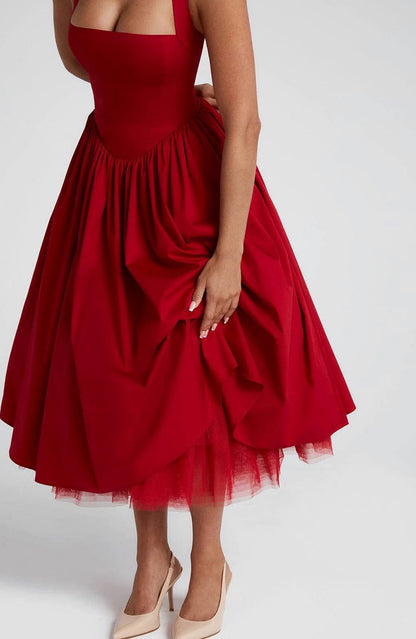 Satin Corset Halter Midi Dress