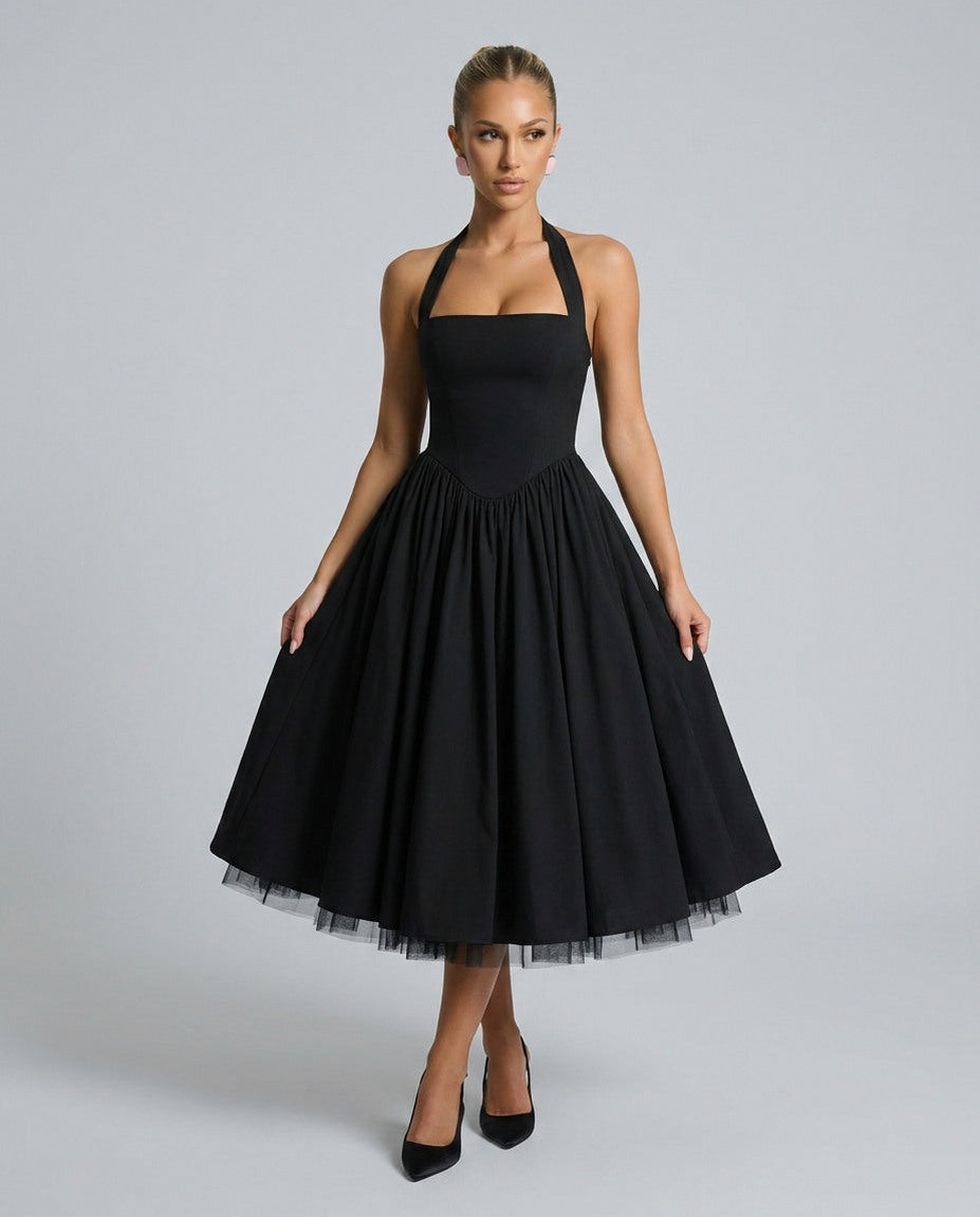 Satin Corset Halter Midi Dress