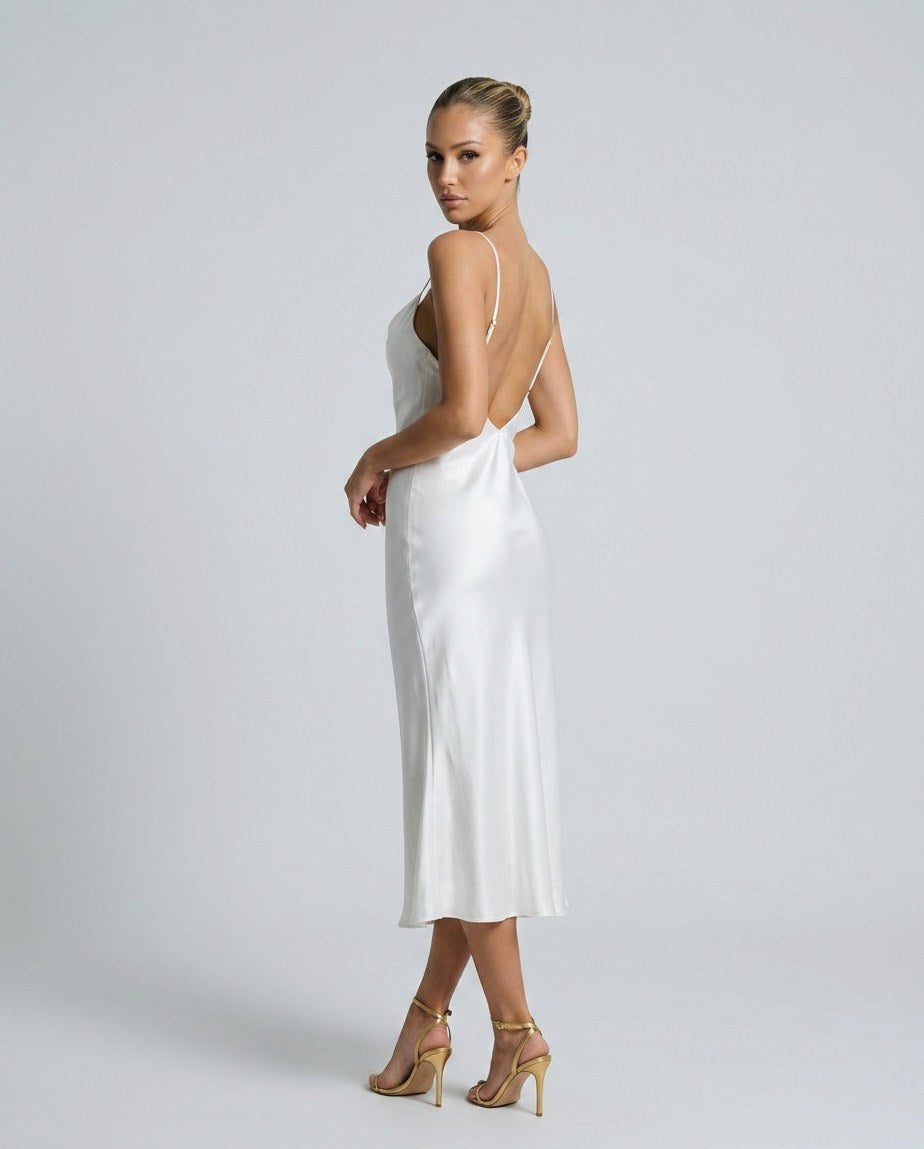 Satin Cowl Neck Slip Midi Dress