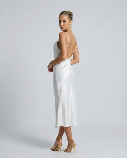 Satin Cowl Neck Slip Midi Dress